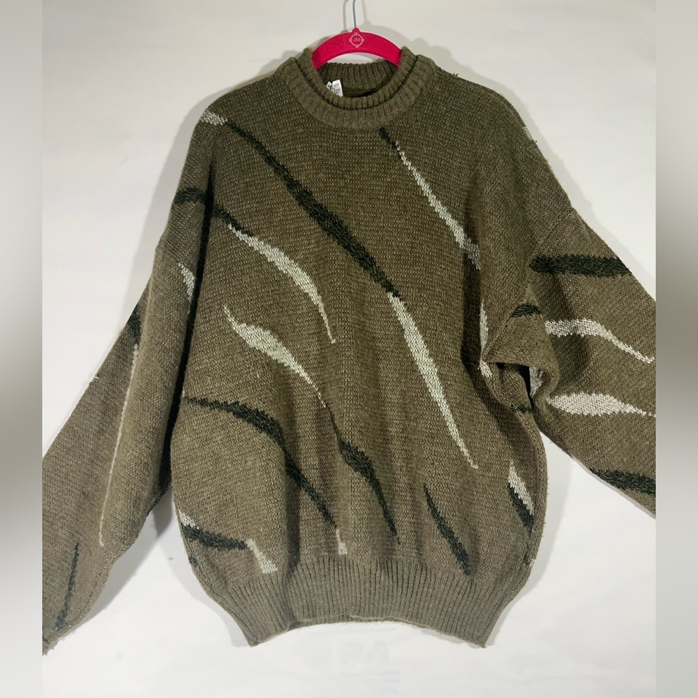 VTG KENNINGTON 90’s MENS WOOL BLEND GRANDPA SWEATER STRIPED XL GREEN/BLACK PREOW
